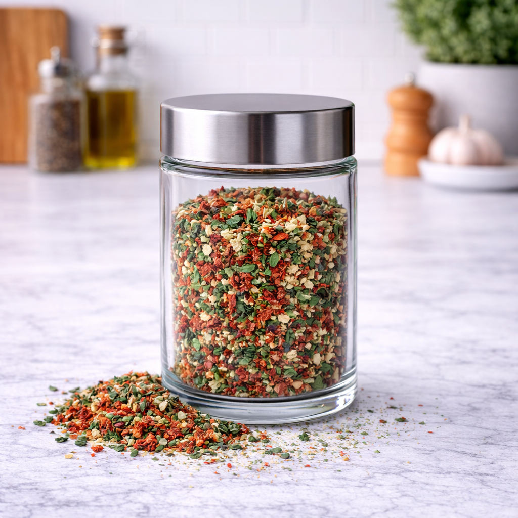 Pomidor z czosnkiem i bazylią w słoiku